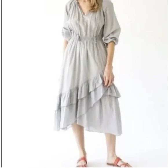 Ulla Johnson Oletha Dress In Gris Cotton Midi Size 6